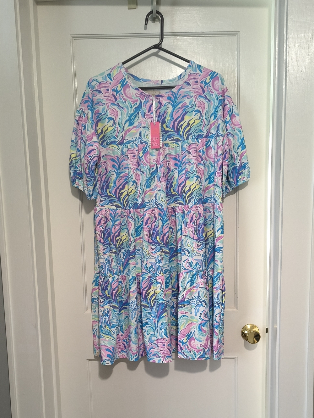 Simply Southern Watercolor Swirl Tiered Dress Size L